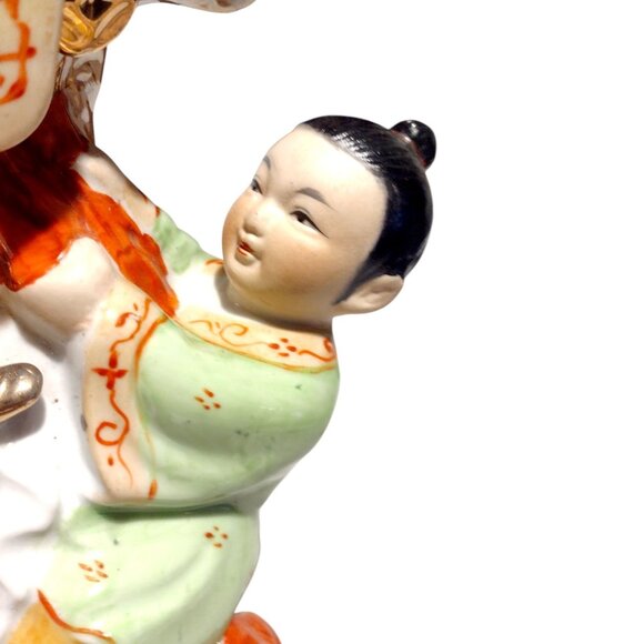 Vintage Antique Chinese Ornate Porcelain Sculpture Boy Girl Gold Tree of Life 13 - Picture 6 of 13